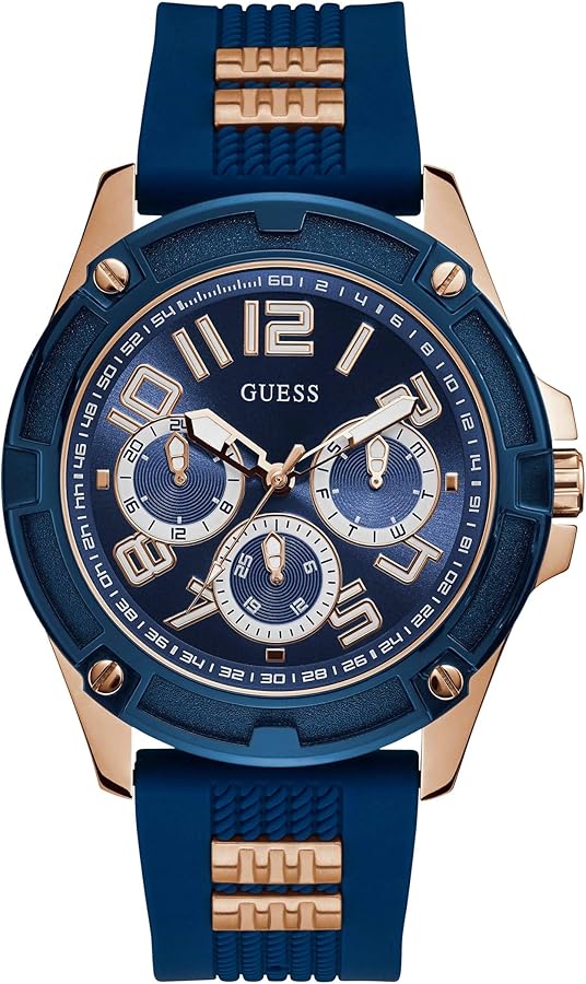 GUESS Men's Stainless Steel Analog Quartz Watch with Silicone Strap