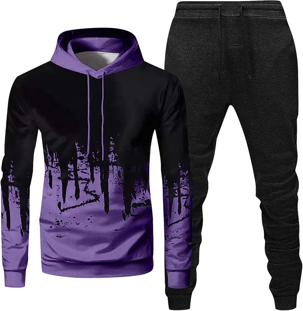 Mens Fashion Gradient Color Hoodies Set, Hip Hop Long Sleeve Tracksuit Fall Jogging Sweatsuits Sets 2 Piece Sport Outfits