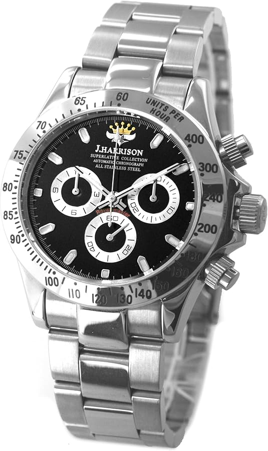 John Harrison JH-004BK Men's Automatic Watch, Silver, Black