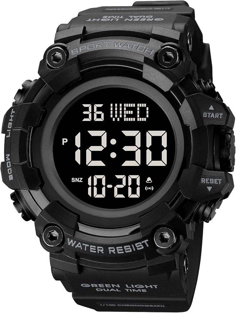 FANMIS Men's Digital 50M Waterproof Electronic Sport Watch Rubber Band Army Military 24H Time LED Light 164FT Water Resistant Calendar Date Day Watches