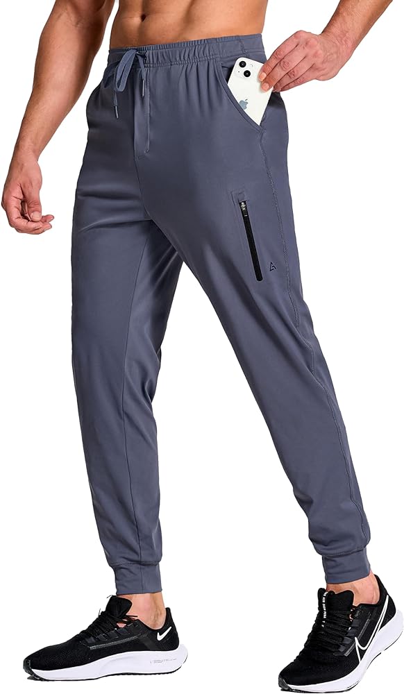 Men's Athletic Joggers with Zipper Pockets Stretch Track Pants Workout Running Gym Golf Sweatpants for Men