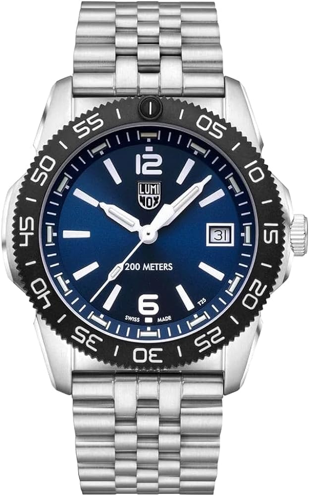 Luminox Men's Blue Dial Silver Stainless Steel Band Sea Pacific Diver Ripple Dive Swiss Quartz Watch