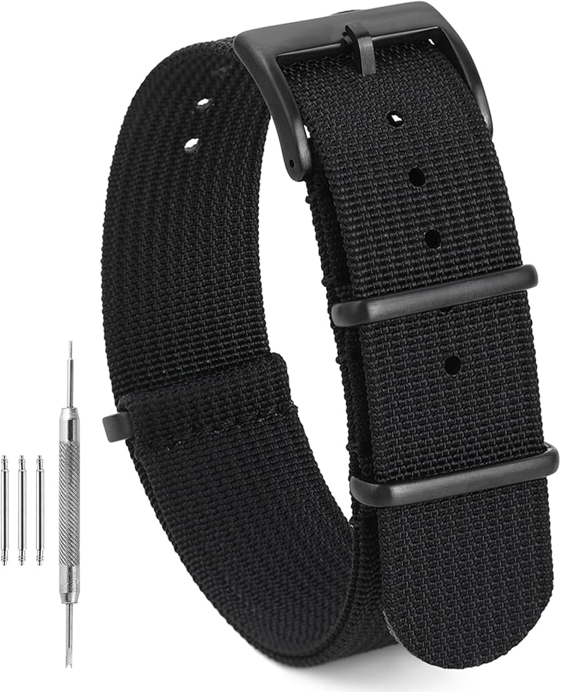 TACTICAL FROG 18mm 20mm 22mm Watch Band Military Watch Straps Replacement Nylon Watch Strap for Men Women with Stainless Steel Buckle, Black