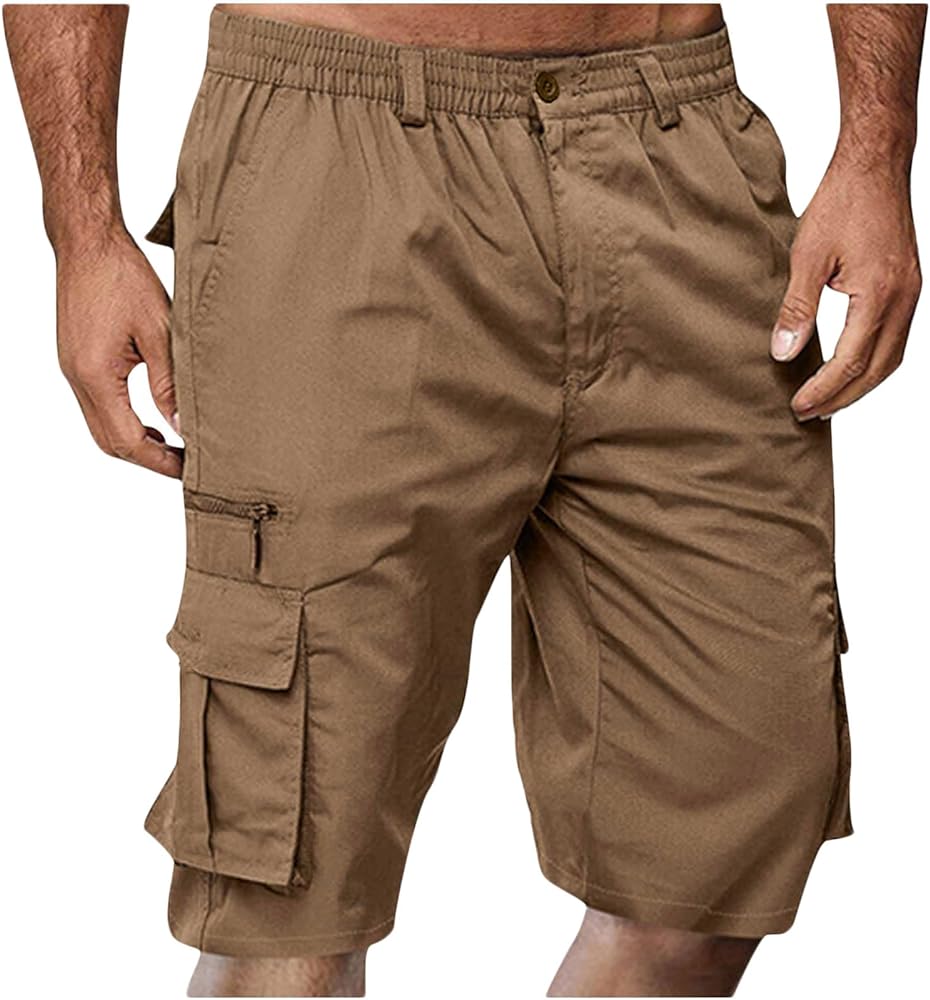 Mens Elastic Waist Cargo Shorts,2024 Summer Casual Bermuda Shorts with Pockets Trendy, Large