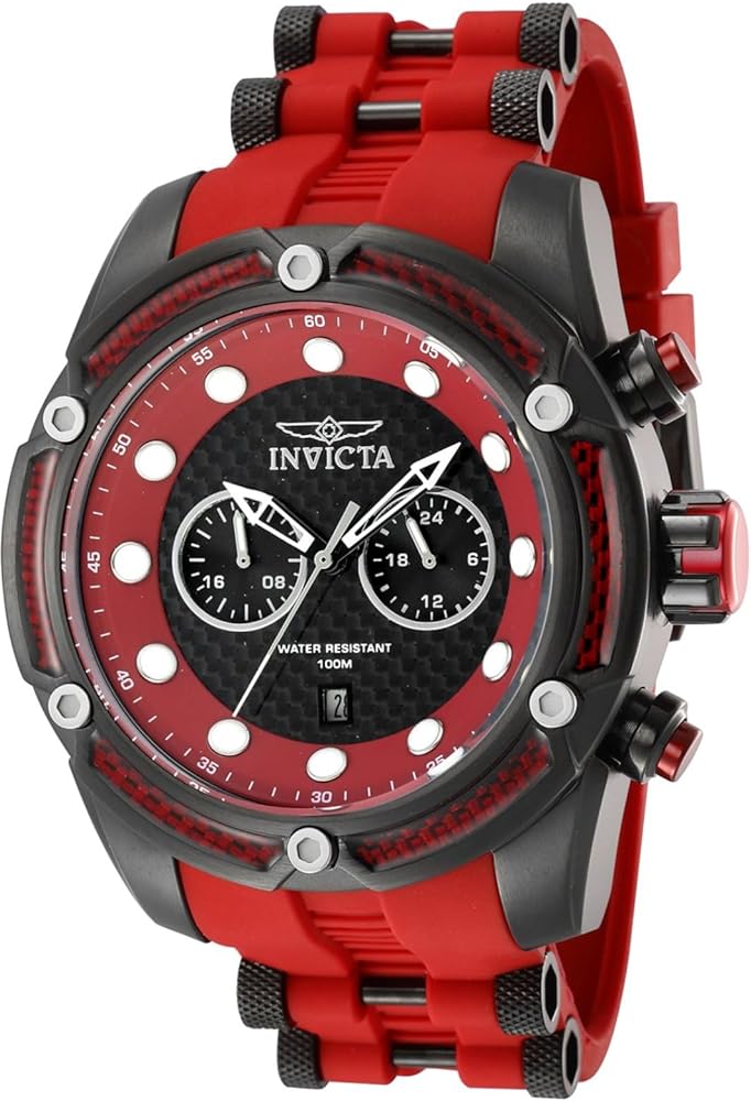 Invicta NHL Retro 52Mm Quartz Glass Fiber Dial Silicone Strap Watch Chicago Blackhawks Men's