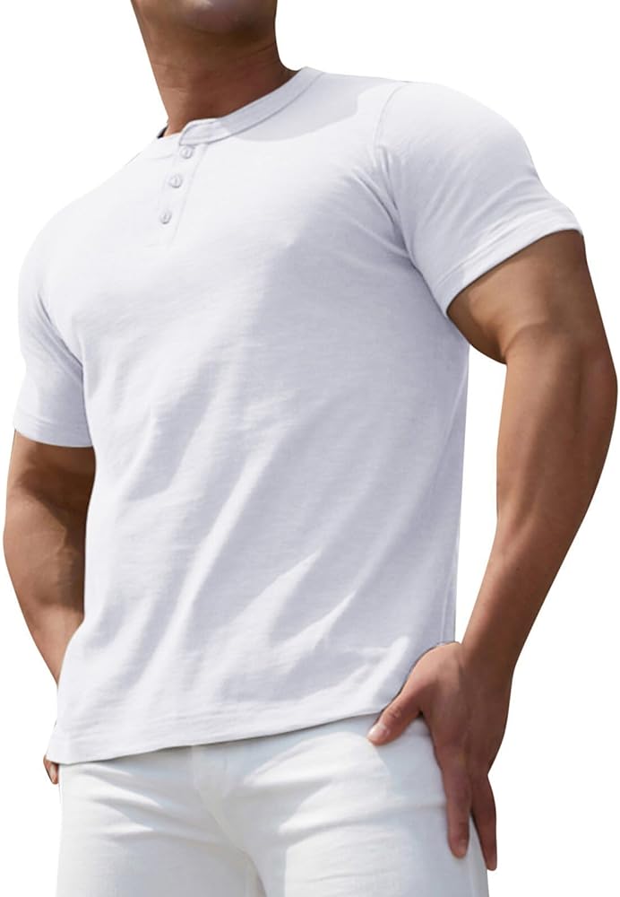 Men's Henley Shirts Short Sleeve Casual Summer Button Henley T Shirts Regular Fit Lightweight Soft Soild Basic Tees