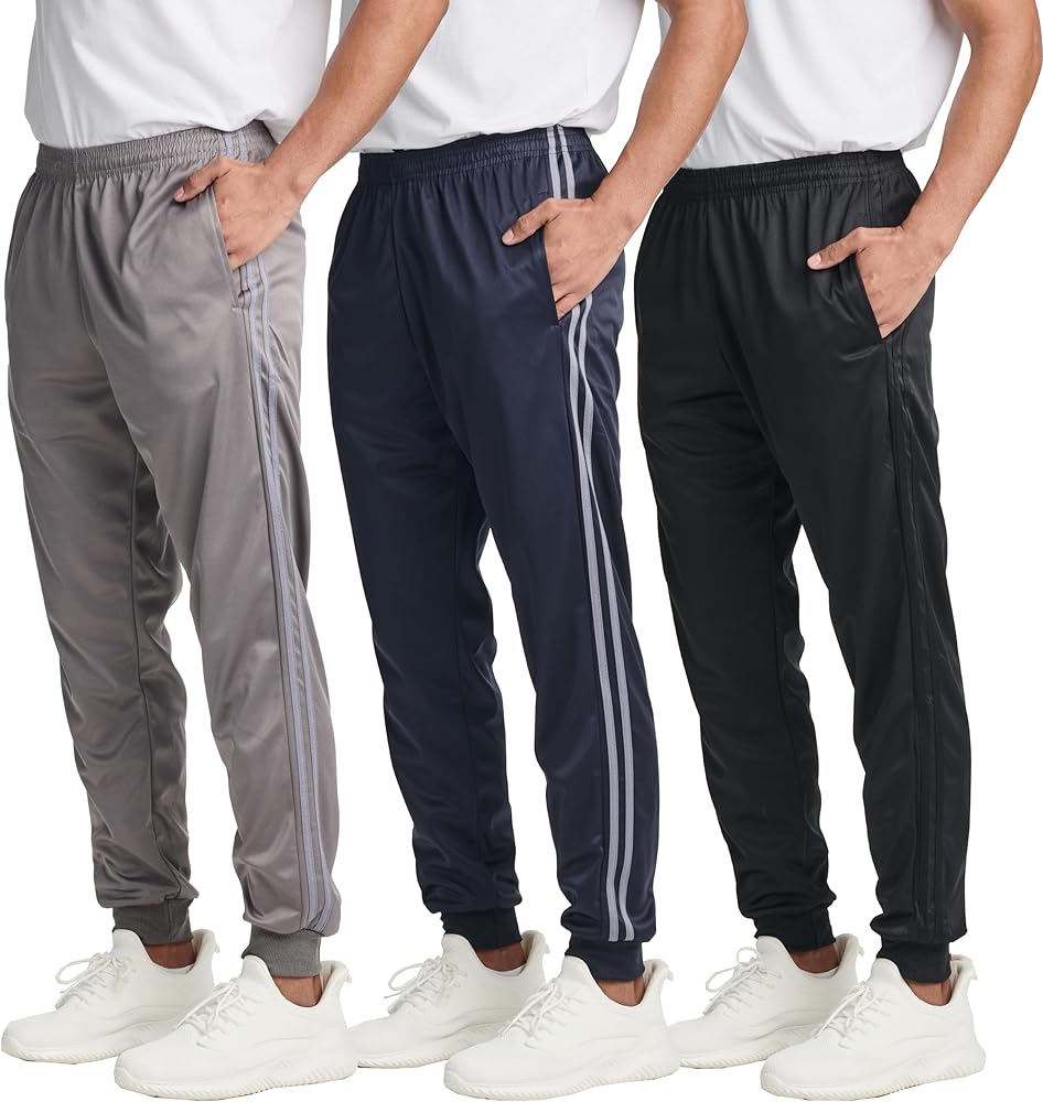 Real Essentials 3 Pack: Men's Tricot Active Athletic Casual Jogger Fleece Lined Sweatpants Pockets (Available in Big & Tall)