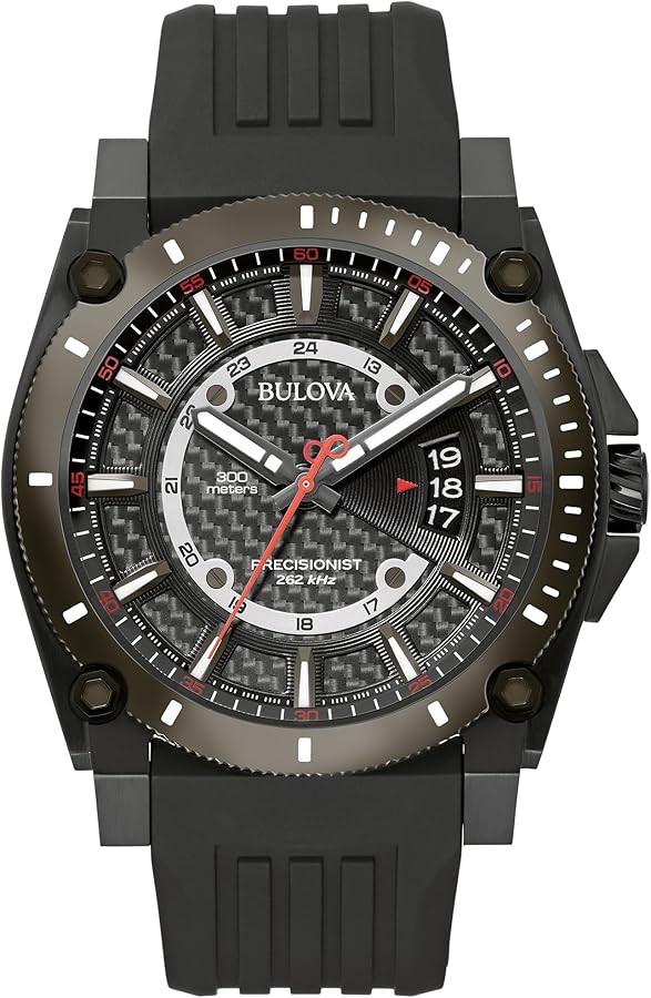 Bulova Men's Icon High Performance Quartz Chronograph Black Stainless Steel Watch with Polyurethane Strap, Black Dial Style: 98B417