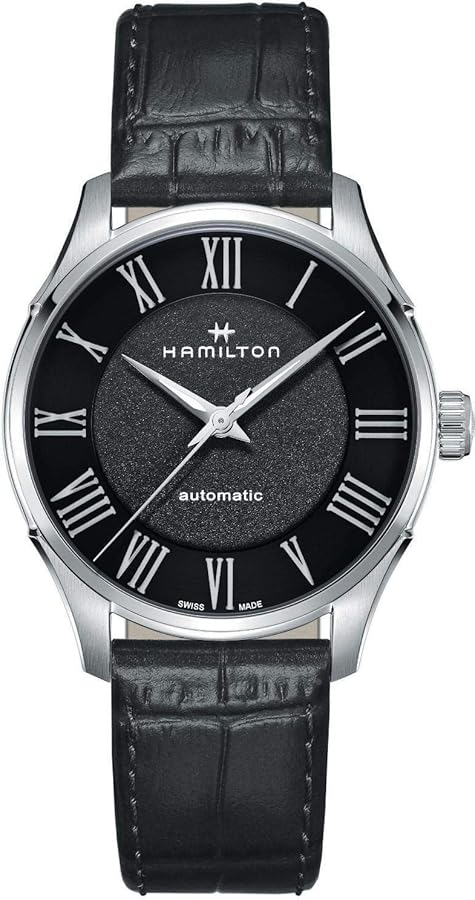 Hamilton Watch Jazzmaster Auto | Swiss Made | 40mm Stainless Steel Case | Black Dial Analog Watch | Black Leather Strap (Model: H42535730)