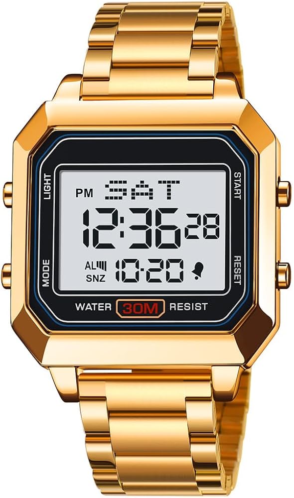 Men’s Digital Watch for Men, Stainless Steel Square Watches, Mens Digital Wrist Watches Waterproof Dual Time Date Watch