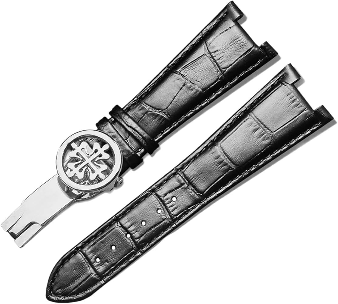 Genuine Leather Watch Strap For Patek Philippe 5711 5712G Waterproof Sweat-Proof Concave Folding Buckle Watchband 25mm Wristband