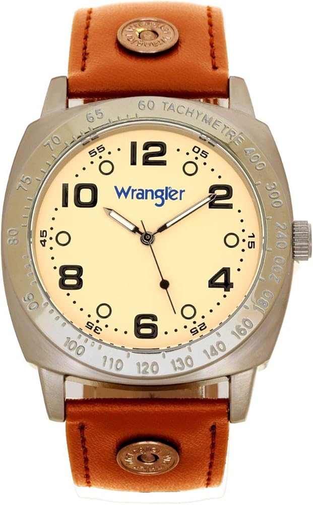 Wrangler Men's Watch, 44mm Silver Case, Yellow Dial Face, Tan Band, Tachymeter Bezel (WRW1600-5A)