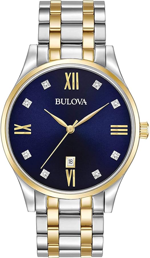 Bulova Men's Classic Stainless Steel Watch with Diamonds and Day Date