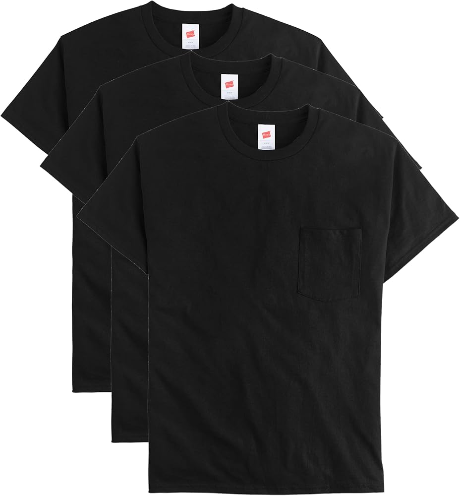 Hanes Men's Essentials Short-Sleeve Pocket T-Shirt Pack, Cotton Crewneck Tee, 3-Pack