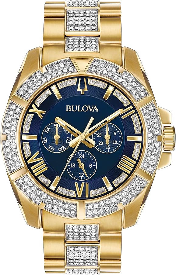 Bulova Men's Crystals Phantom Gold Tone Stainless Steel 6-Hand Multi-Function Quartz Watch Style: 98C128