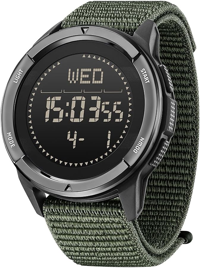 DIDITIME Tactical Watches for Men, Military Watches for Men, Waterproof 164FT, Fitness Watch, Mens Digital Watches with Compass, Metronome, Pedometer, Lightweight Breathable Nylon Watch