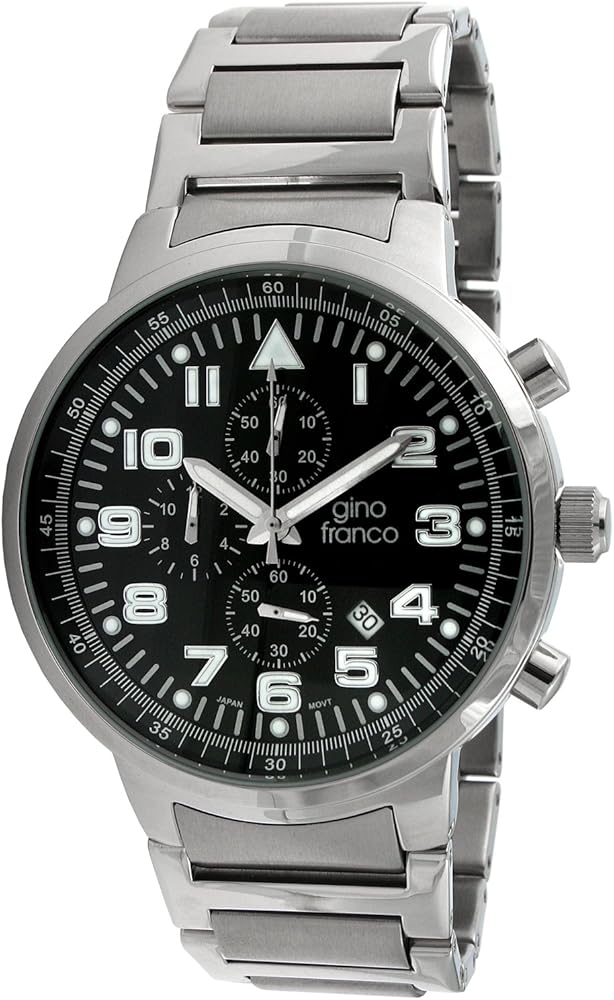 Gino Franco Men's Round Stainless Steel Chronograph Watch with Bracelet