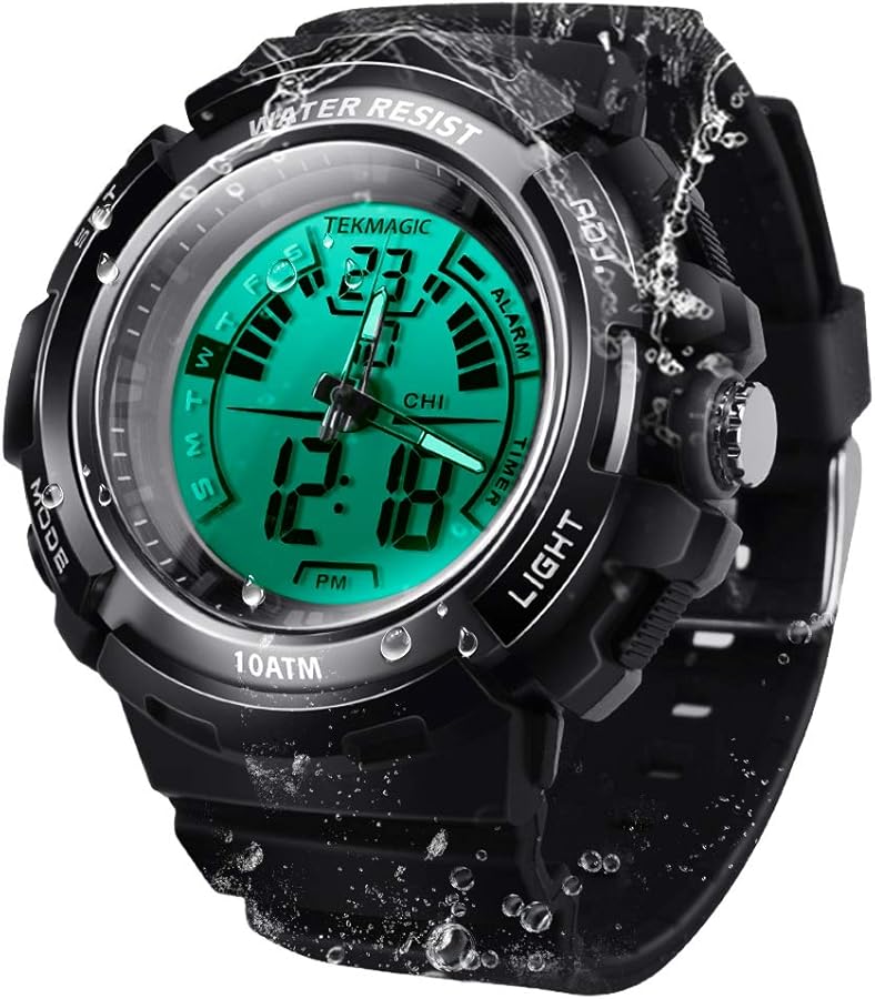 WISEUP 10 ATM Waterproof Scuba Sports Diving Watch for Men Women Kids with Timer, Alarm and LED Flashlight, 12/24 Hour Format Selectable