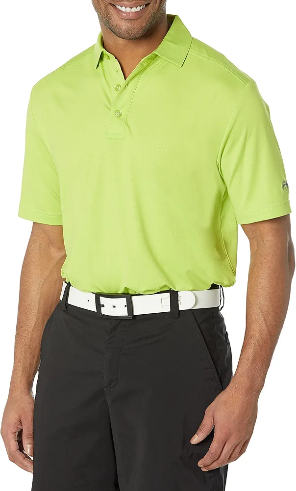 Callaway Men's Micro Hex Golf Performance Polo Shirt with Sun Protection, Solid Stretch Fabric, Surreal Green, Medium