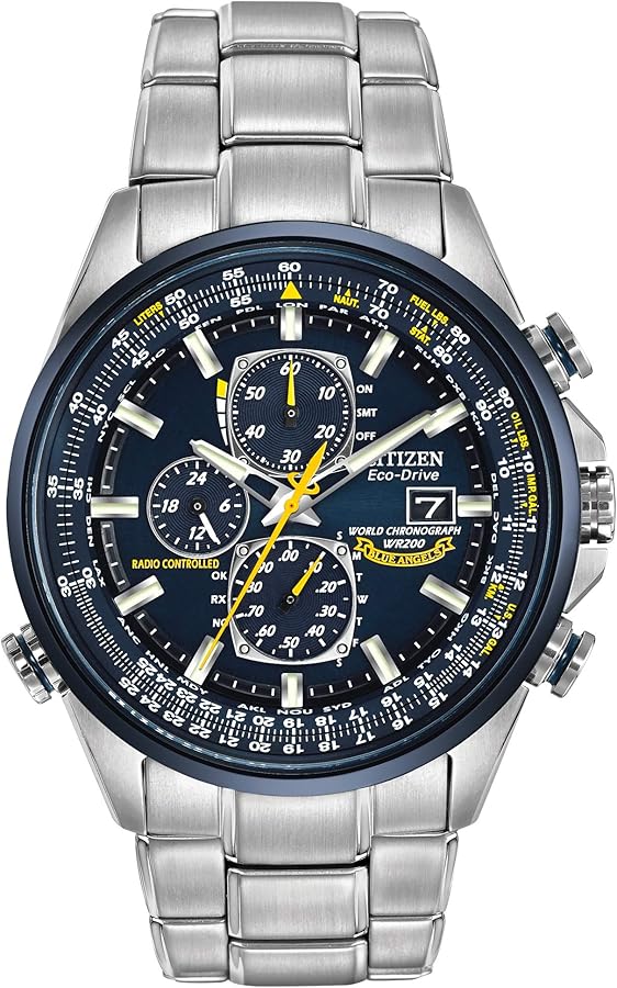 Citizen Men's Eco-Drive Sport Luxury World Chronograph Atomic Time Keeping Watch in Stainless Steel, Blue Dial (Model: AT8020-54L)