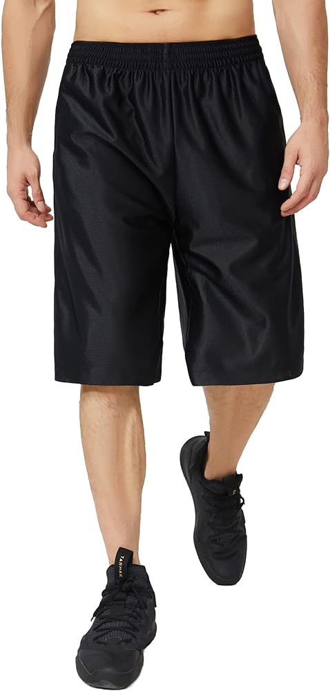 Men's Quick-Dry Athletic Shorts with Mesh, Pockets, 9"-13" Inseam Over-Knee Length, Drawstring Waist