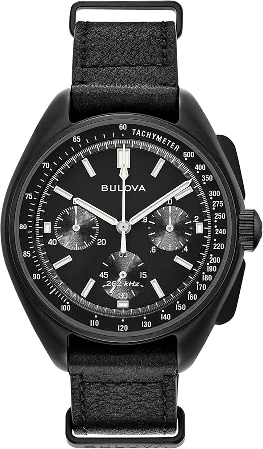 Bulova Men's Archive Series Lunar Pilot 6-Hand Chronograph Precisionist Black Ion-Plated Stainless Steel, Black NATO Strap and Sapphire Crystal Style: 98A186