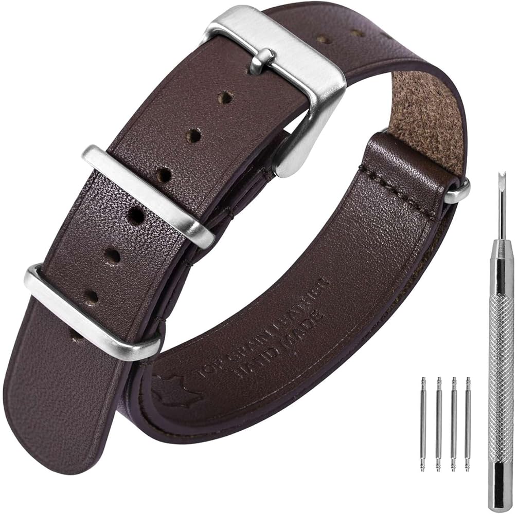 ANNEFIT Leather Watch Band 18mm 20mm 22mm, Genuine Calfskin One-Piece Military Watch Straps for Men and Women