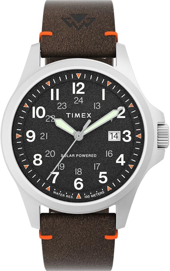 Timex Men's Expedition North Field Solar 41mm Watch - Brown Strap Black Dial Stainless Steel Case