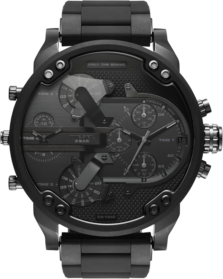 Diesel Mr. Daddy 2.0 Quartz Stainless Steel and Silicone Chronograph Men's Watch, Color: Black (Model: DZ7396)