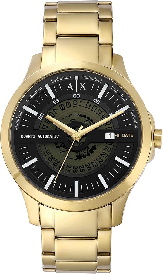 A|X ARMANI EXCHANGE Men's Automatic Quartz Three-Hand Date Gold-Tone Stainless Steel Watch (Model: AX2443)