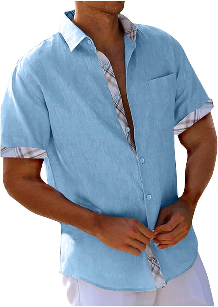 Mens Hawaiian Shirts Casual Hiking Lightweight Short Sleeve Beach Shirt Men Cotton Vacation Shirts Men