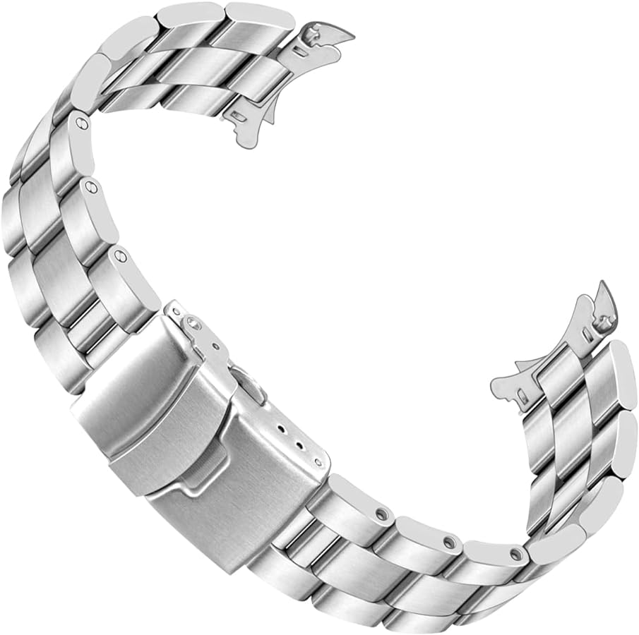 Juntan Stainless Steel Curved Solid End Tapered 20mm 22mm Watch Band Metal Watch Strap Bracelet Deployment Double FlipLock Buckle Silver Black