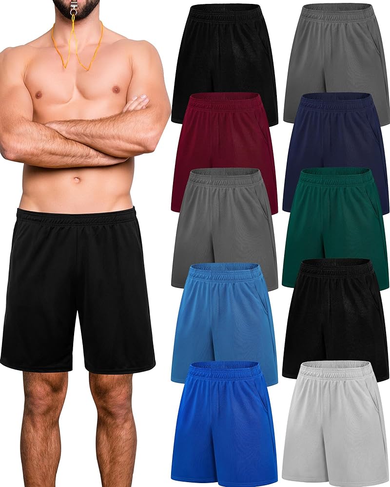 10 Pack Athletic Shorts for Men Workout Gym Shorts Basketball Running Shorts with Pockets Elastic Waistband