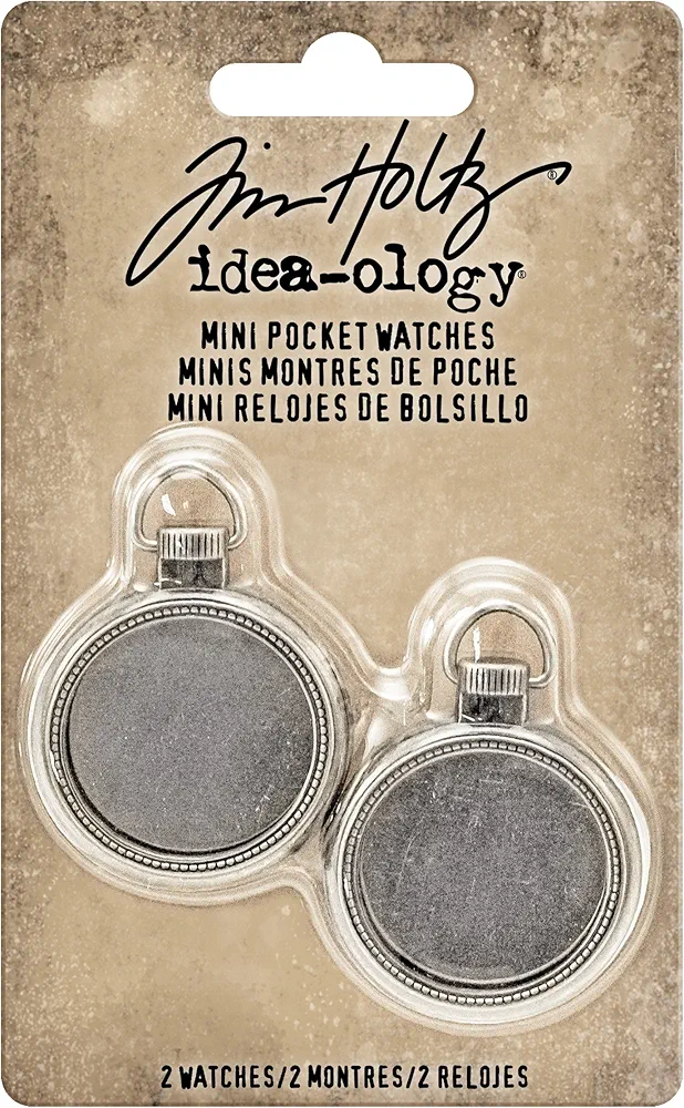 Tim Holtz Idea-ology Mini Pocket Watch Embellishments 2/Pack, Antique Nickel (TH93274),Silver