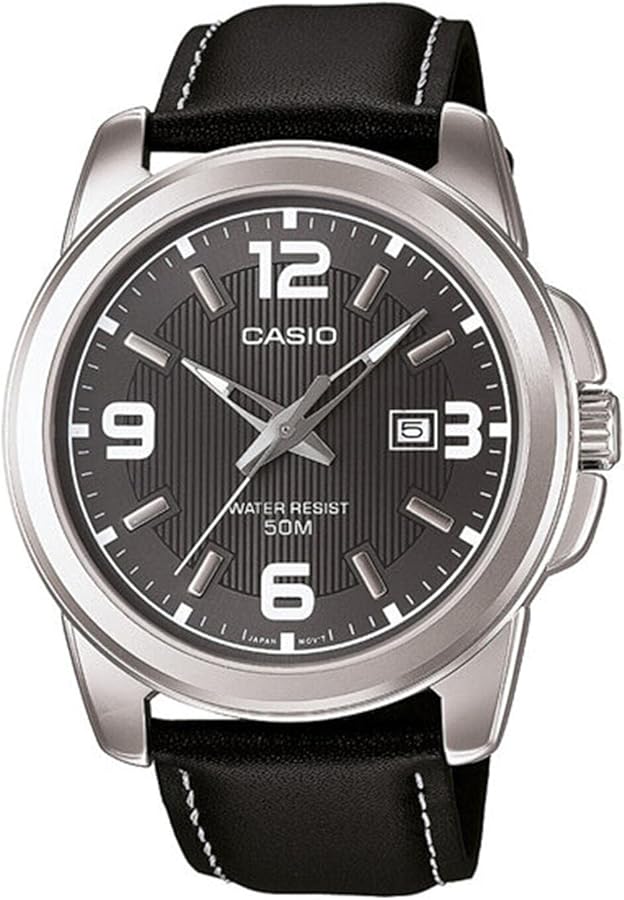 Casio Men's MTP1314L-8AV Black Leather Quartz Watch with Black Dial