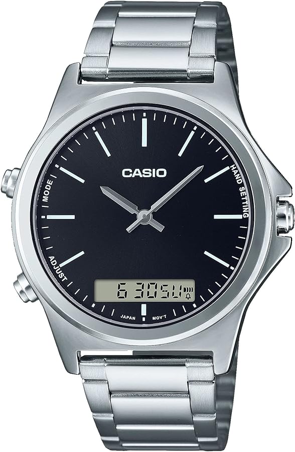 Casio MTP-VC01D-1E Men's Stainless Steel Black Dial Analog Digital Dual Time Zone Watch