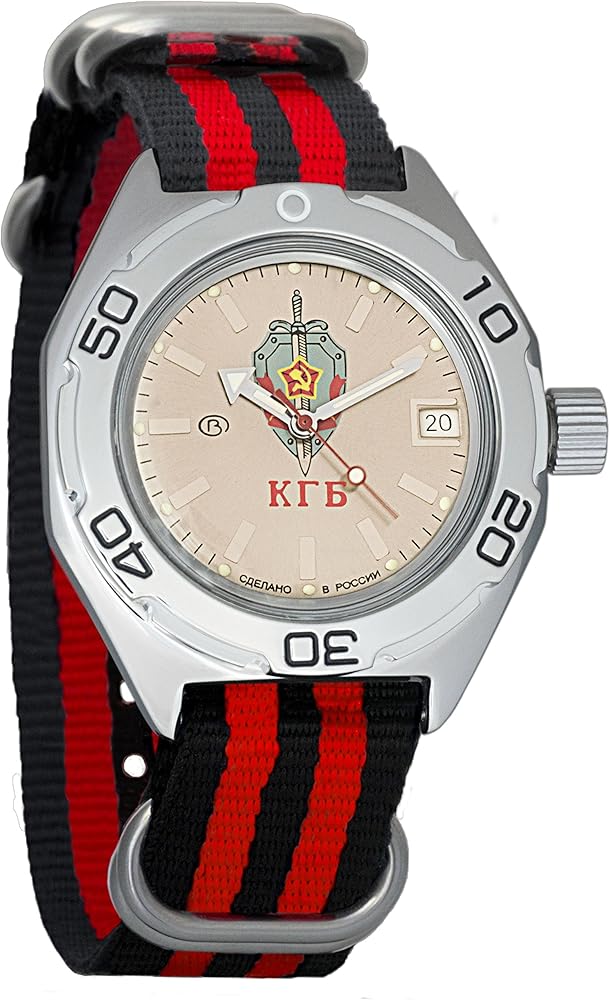 Vostok Amphibian KGB Automatic Mens Wristwatch Self-Winding Military Diver Amphibia Case Wrist Watch (670892: Black+red)