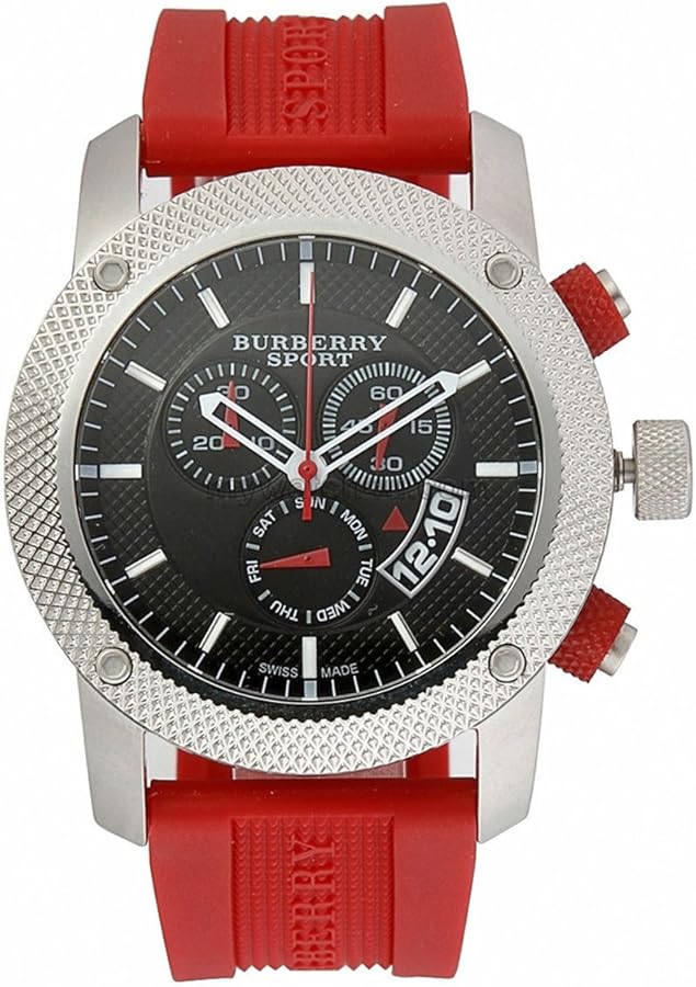 Burberry Sport Chronograph Black Dial Red Rubber Mens Watch BU7706