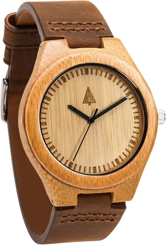 Treehut Wooden Watches for Men, Great Japanese Quartz Movement, Analog Stylish Watch with Adjustable Stainless Steel Clasp, Buckle, Leather Straps Wrist Wood Watch Made from Wood, Relojes para Hombre