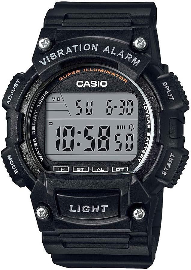 Casio Men's 'Super Illuminator' Quartz Resin Casual Watch, Color:Black (Model: W-736H-1AVCF)