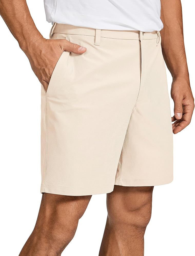 CRZ YOGA Men's All Day Comfy Golf Shorts - 7" Stretch Lightweight Casual Work Flat Front Shorts with Pockets