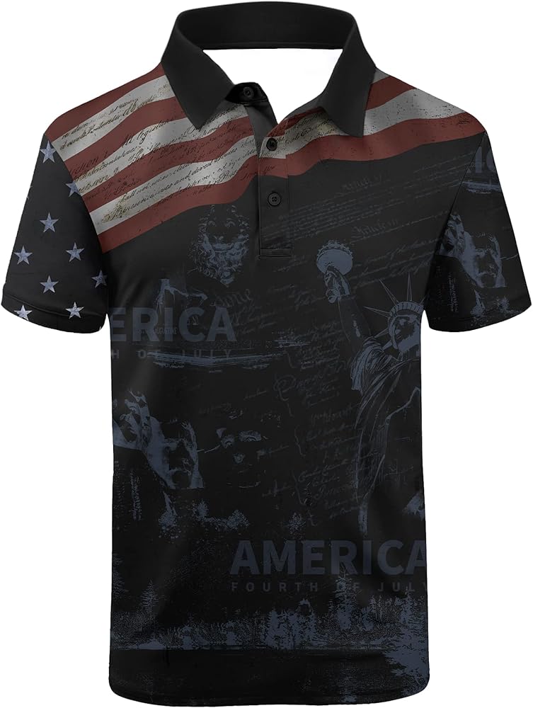 Mens Golf Shirts Short Sleeve Print Performance Athletic Casual Tennis Golf Polo Shirts for Men Summer Collared Shirt