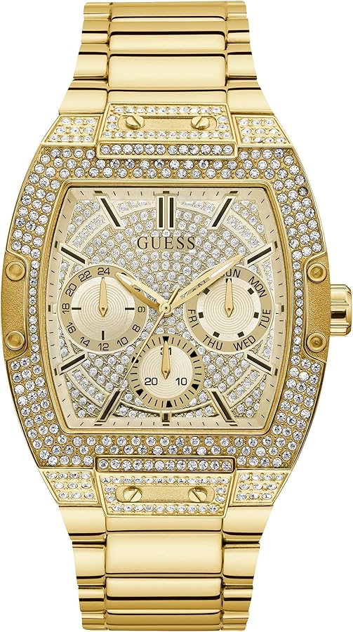 GUESS Men Quartz Watch with Stainless Steel Bracelet, Golden, 24 (Model: GW0094G2)