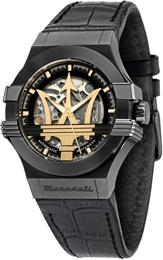 Maserati Men's Potenza Stainless Steel Quartz Leather Strap, Black, 13 Casual Watch (Model: R8821108036)