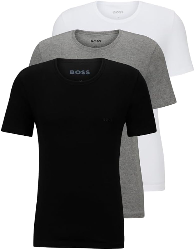 BOSS Men's 3-Pack Classic Logo Cotton T-Shirt, Blue Navy Dark Grey Soil Black, S