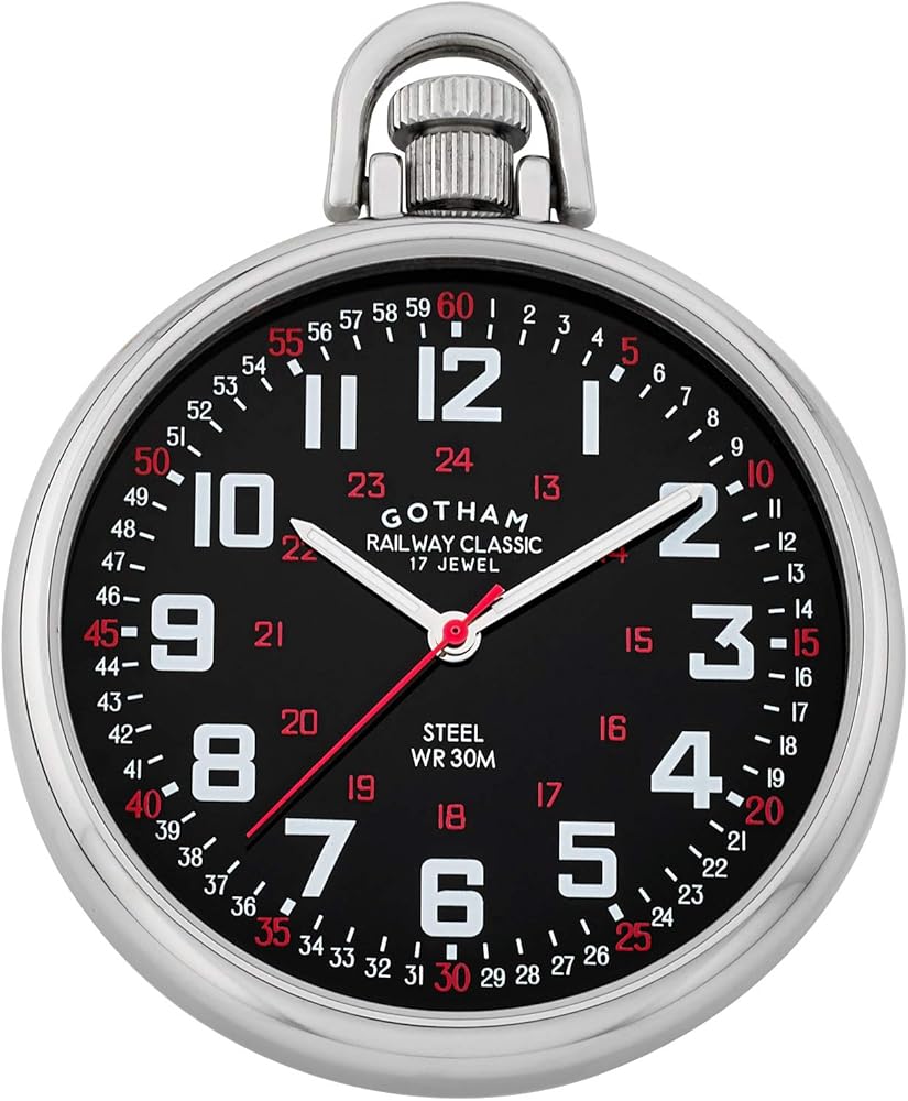 Gotham Men's Stainless Steel Mechanical Hand Wind Railroad Style Pocket Watch # GWC14106SB