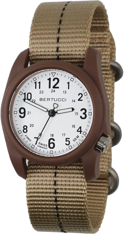 Bertucci Dx3 Plus - White Dial / Dark Khaki Case Case- 366 Defender Khaki W/ Black Dash Line Band