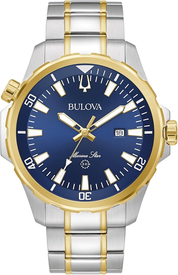 Bulova Men's Marine Star 'Series B' 3-Hand Date Quartz Watch, Luminous Markers, Rotating Dial, 100M Water Resistant, 43mm