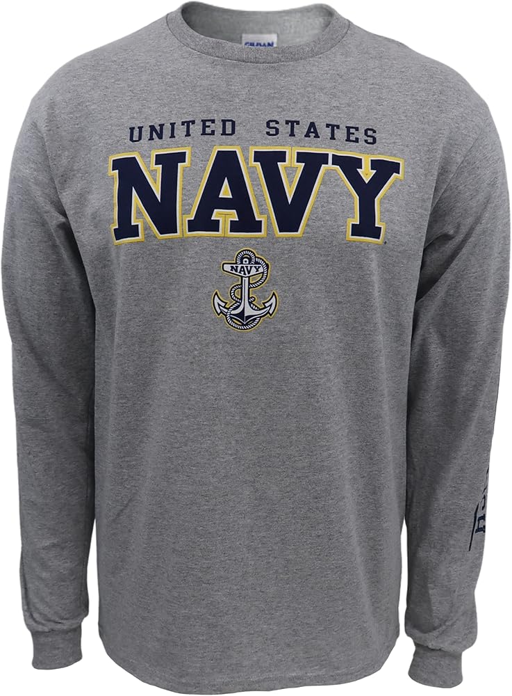 Armed Forces Gear Men's Navy Block Long Sleeve T-Shirt - Official Licensed United States Navy Shirts for Men (Grey)