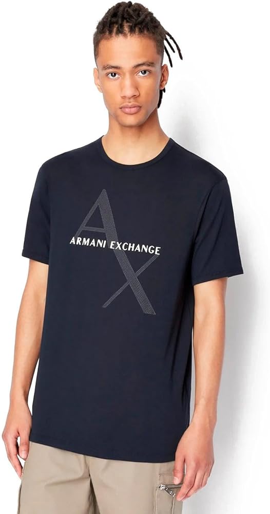 A|X ARMANI EXCHANGE mens Tonal and Contrast Logo Core Crew Neck T Shirt, Quilted Logo Navy, Large US